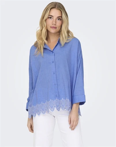 Only - ONLGraces Tulum Emb Skjorte - Blue Bonnet